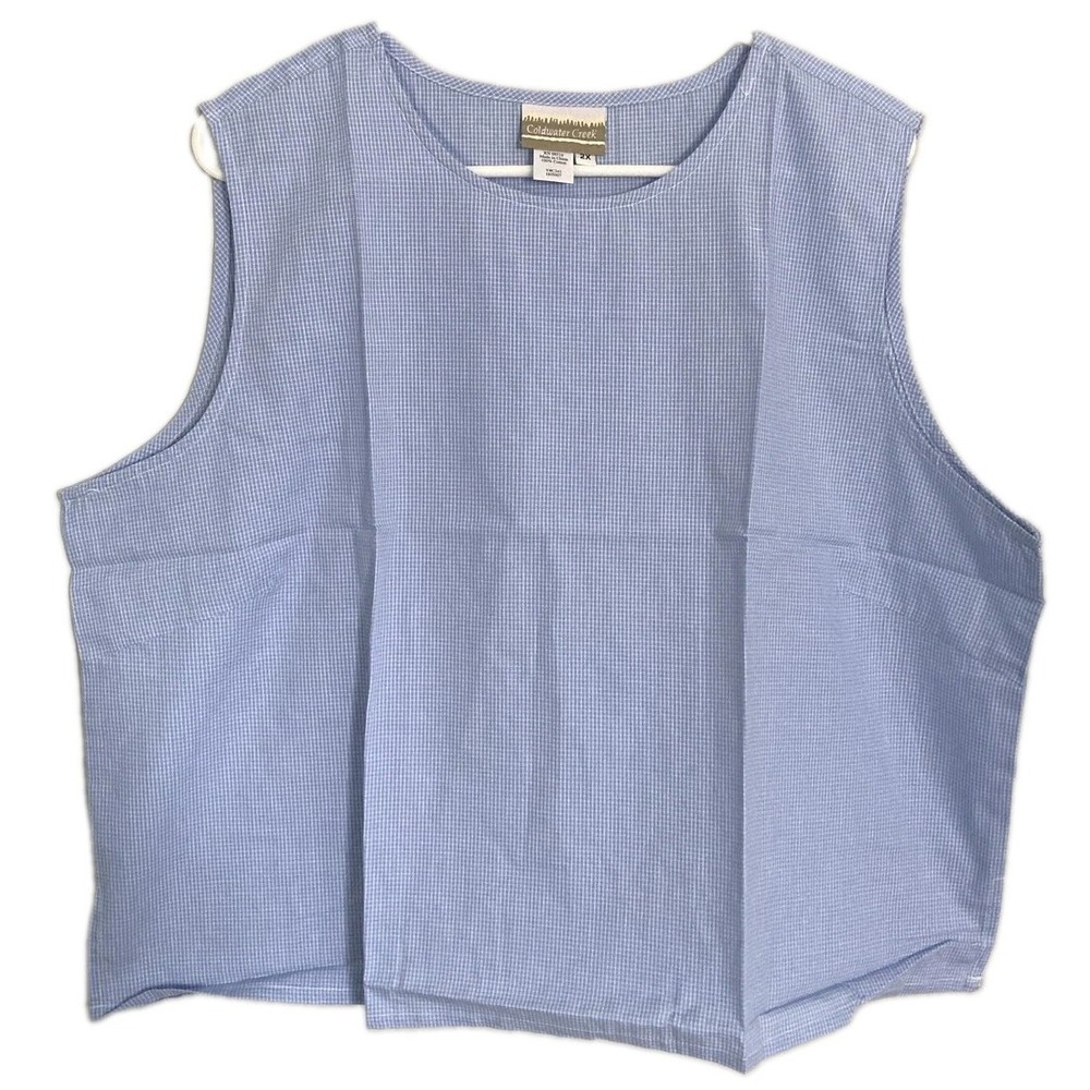 Coldwater Creek Tank Top Womens 2X Blue Check Cotton Scoop Neck Basic Plus NWOT